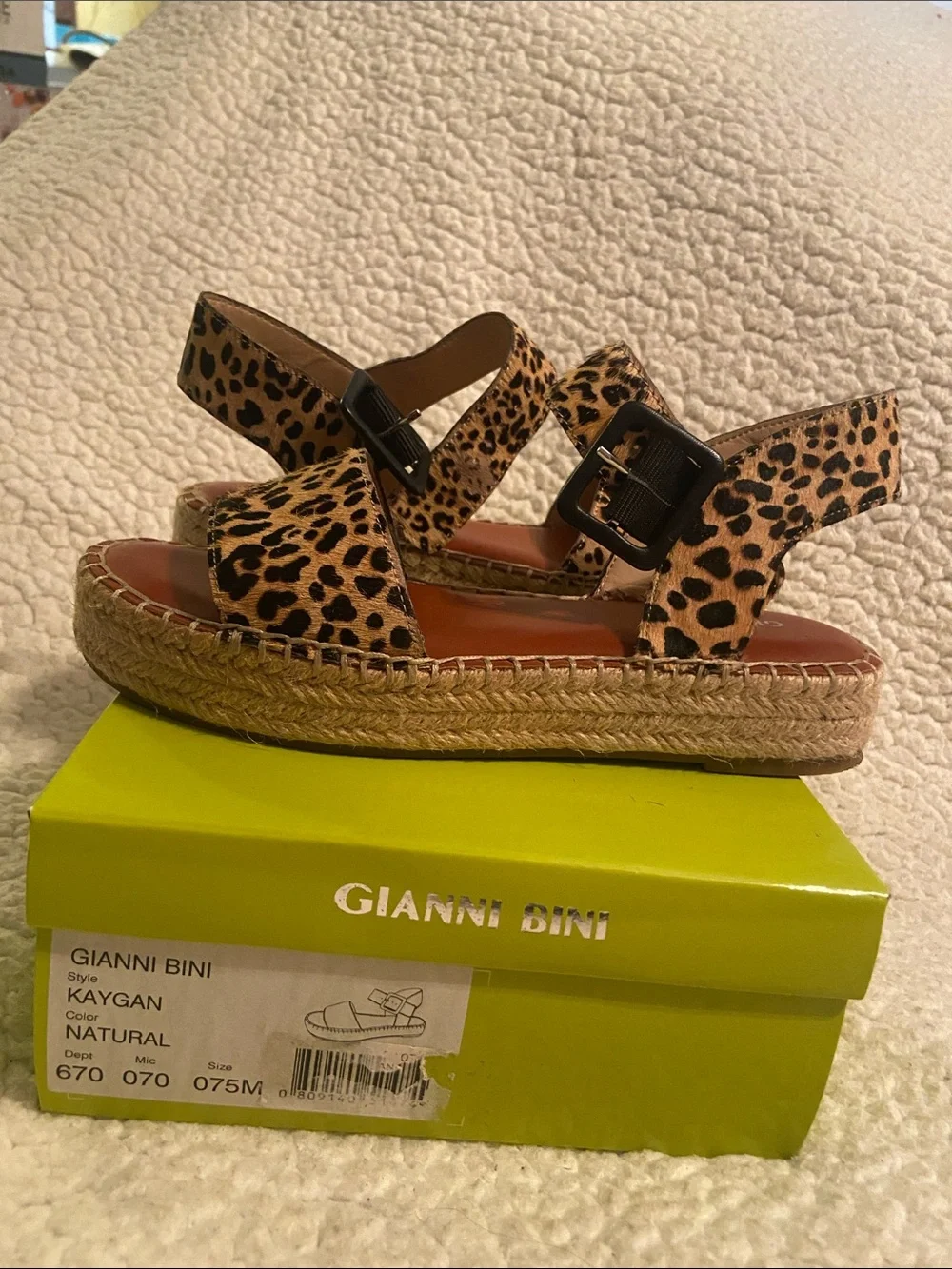 Gianni Bini Leopard Print Espadrille Platform Sandal - Tan/Black